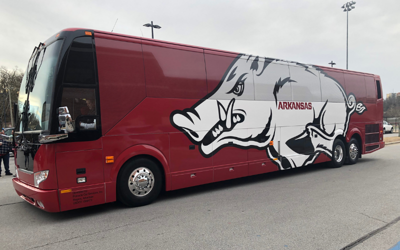 Arkansas branded athletic bus