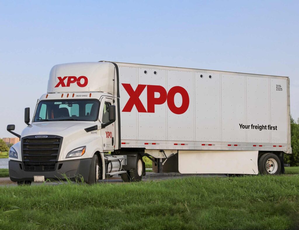 XPO trailer with graphics on tractor and trailer
